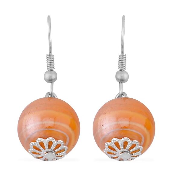 Champagne Color Beaded Stretch Bracelet and Dangle Earrings in Stainless Steel - Picture 2 of 3